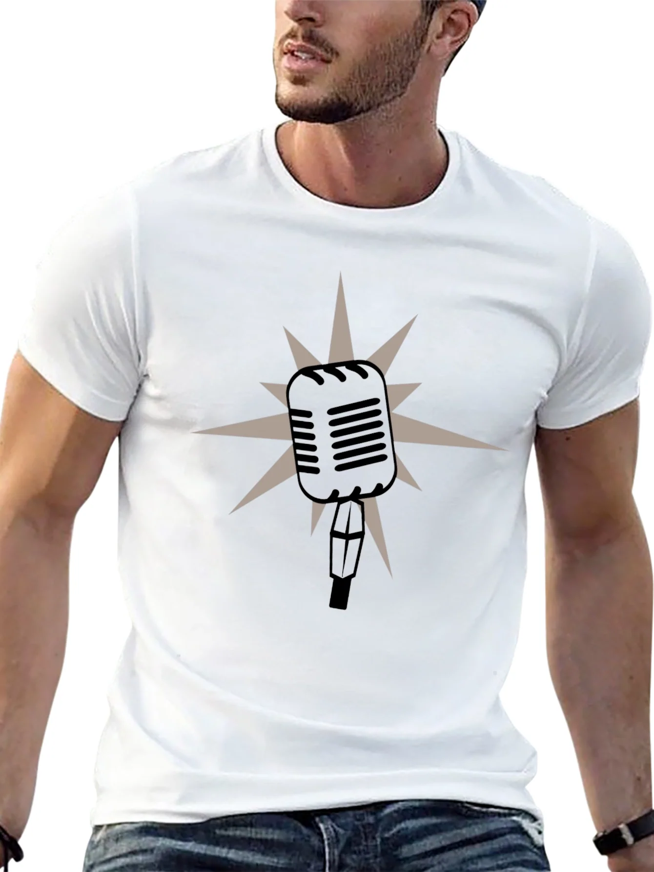 Camiseta Negra Retro Micr¨®fono Estelar