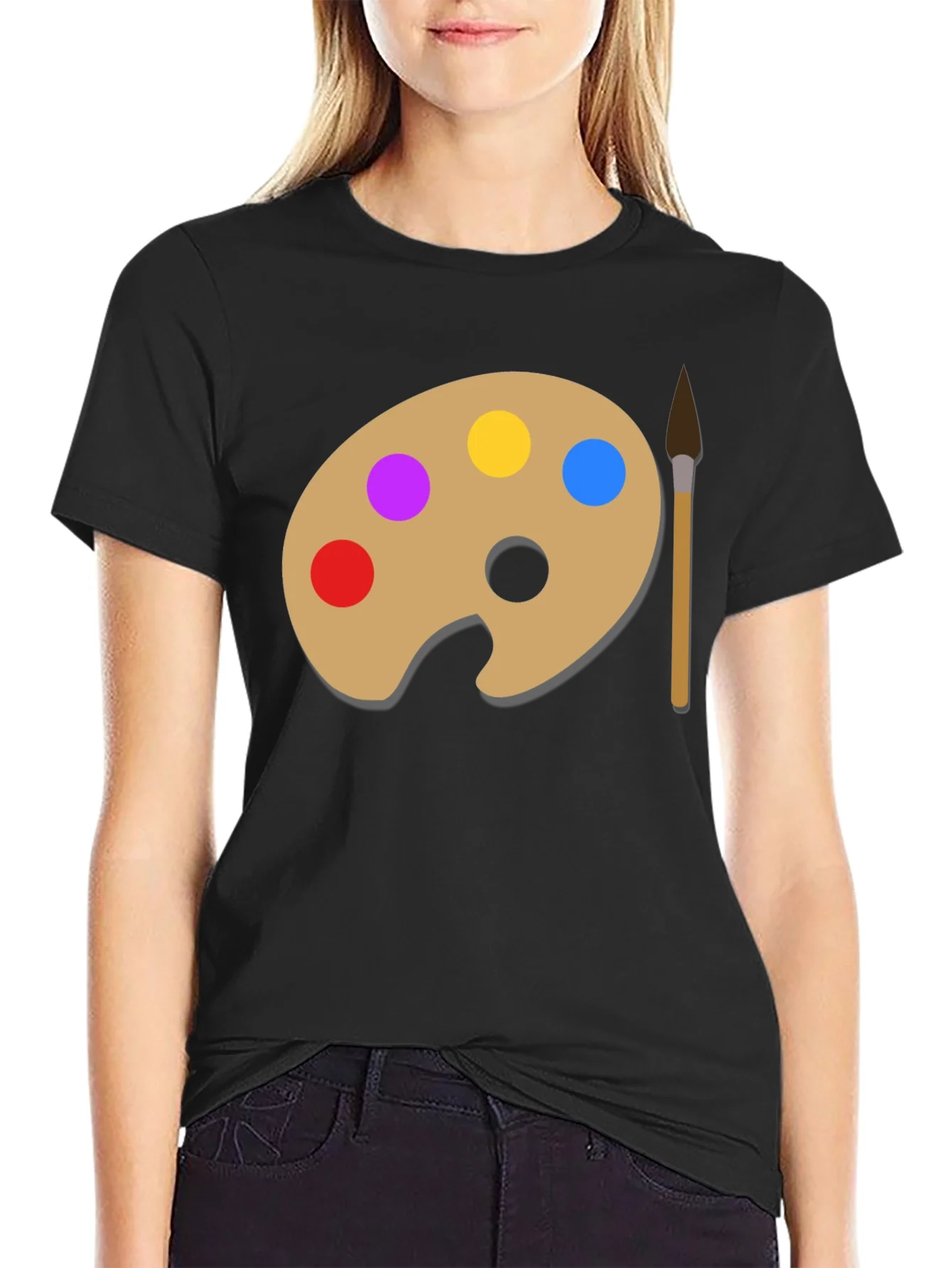 Camiseta Negra con Paleta de Pintor Art¨ªstica