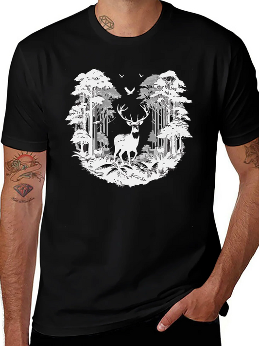 Rebbecca Deer in Forest Graphic Tee - Mens Black T-Shirt
