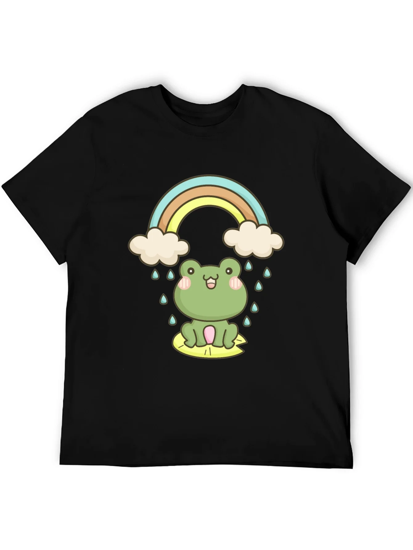Camiseta Negra con Rana y Arco¨ªris Kawaii