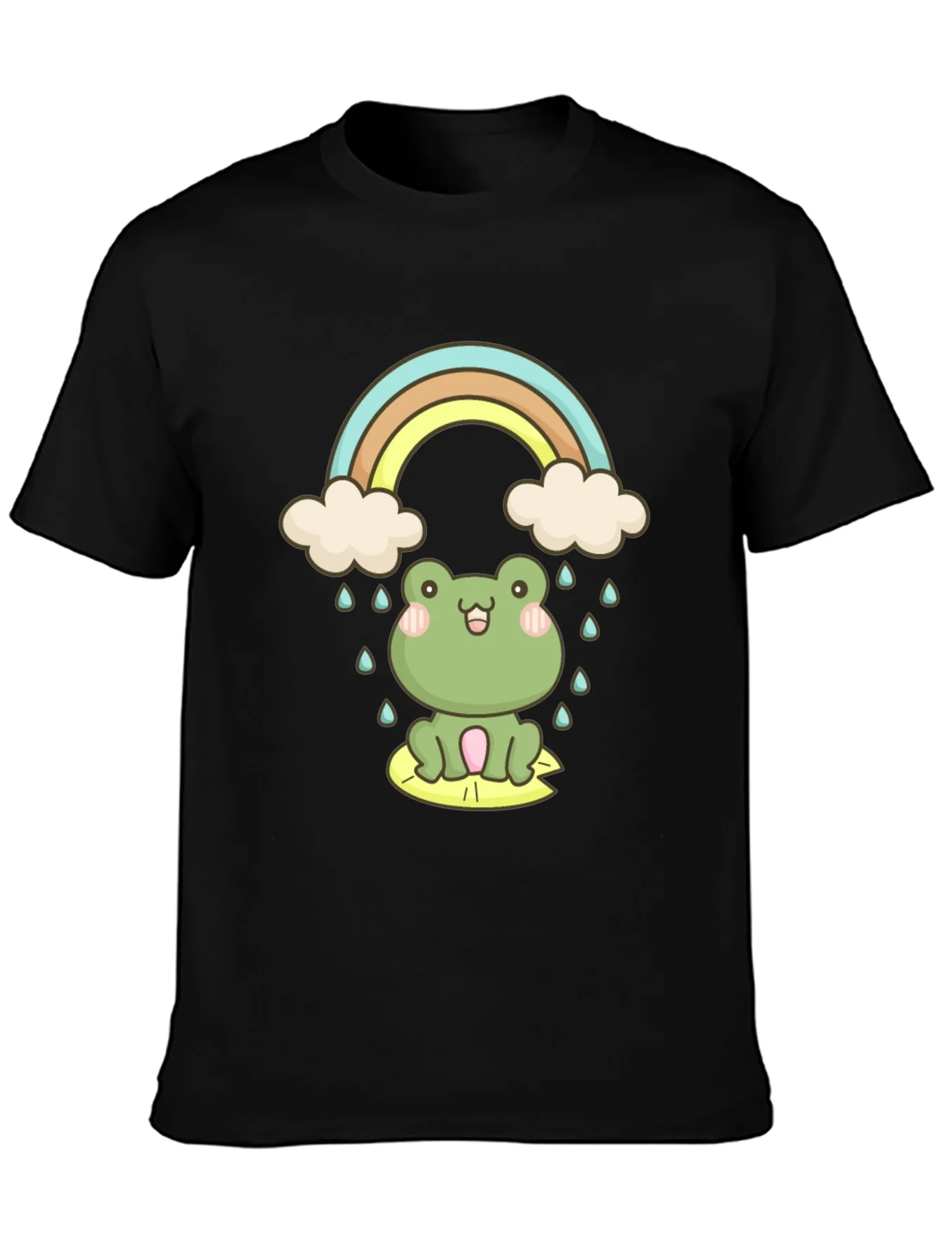 Camiseta Negra con Rana y Arco¨ªris Kawaii