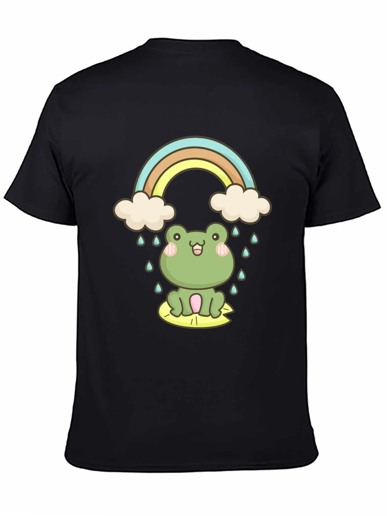 Camiseta Negra con Rana y Arco¨ªris Kawaii