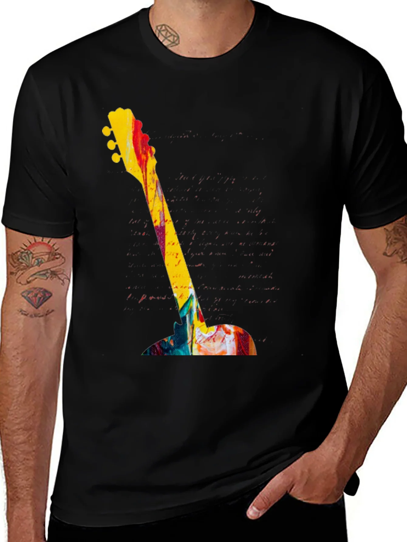 Rebbecca Abstract Guitar Graphic Tee - Bold Artistic Design