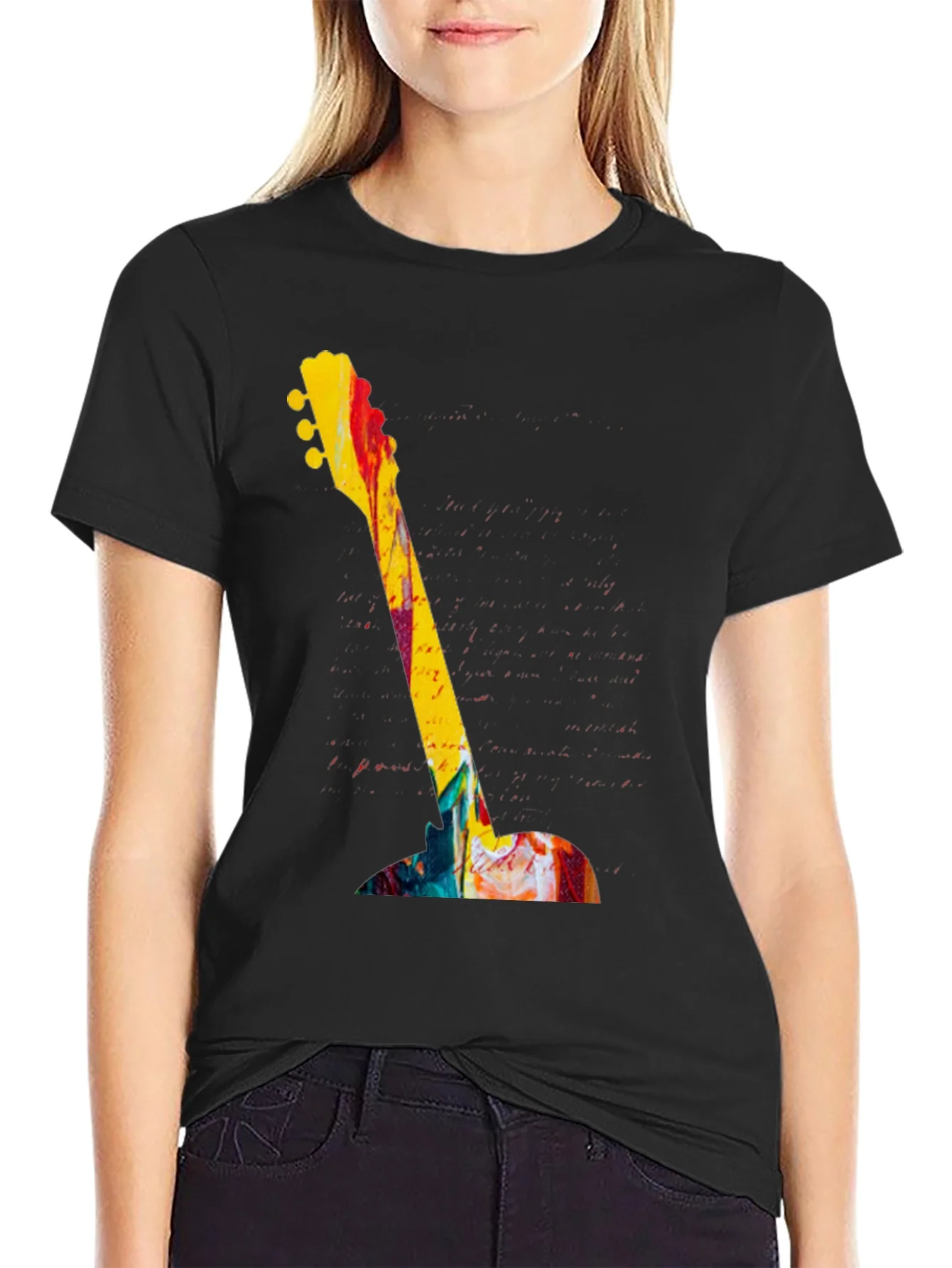 Rebbecca Abstract Guitar Graphic Tee - Bold Artistic Design