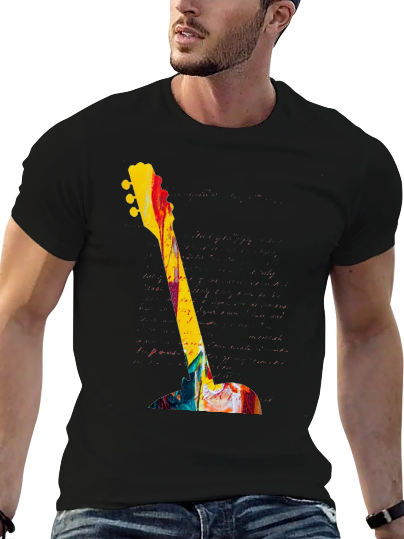 Rebbecca Abstract Guitar Graphic Tee - Bold Artistic Design