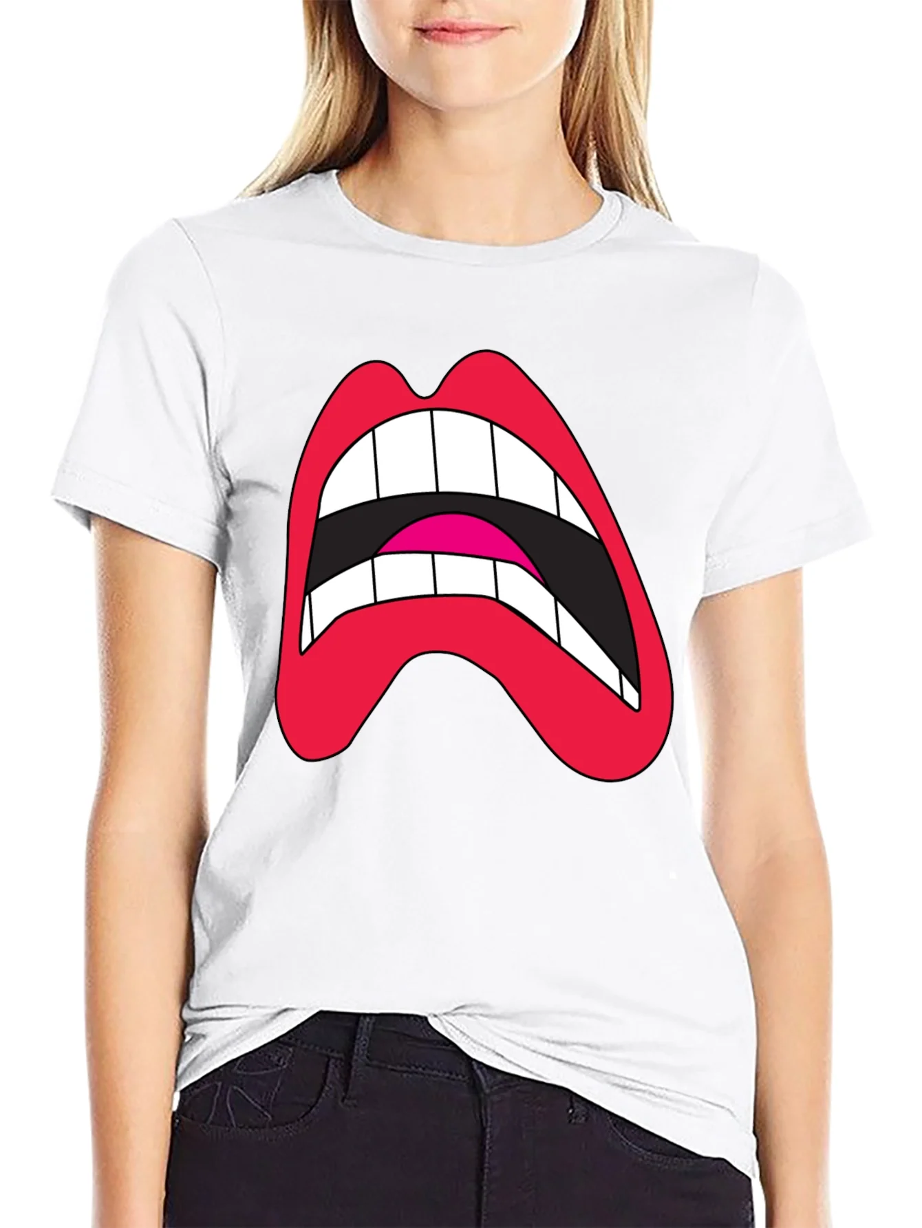 Rebbecca Loud Mouth Graphic Tee - Black Cotton Blend