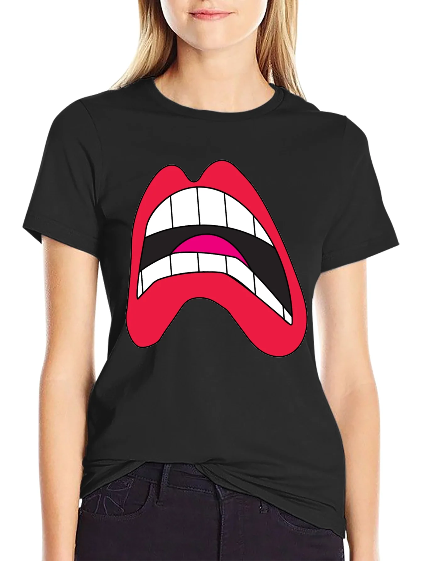 Rebbecca Loud Mouth Graphic Tee - Black Cotton Blend