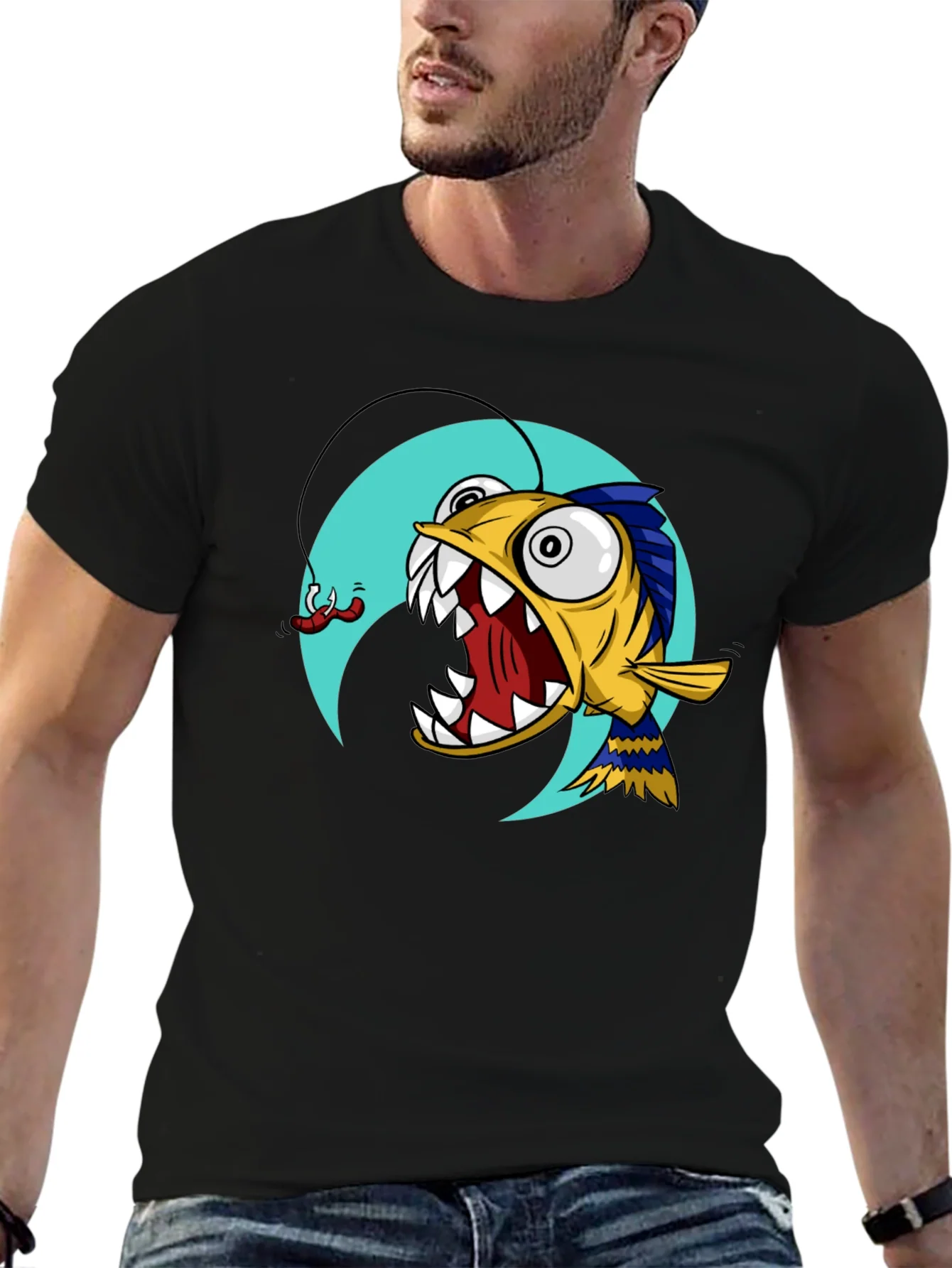 Rebbecca Angler Fish Graphic T-Shirt - Black Cotton Tee