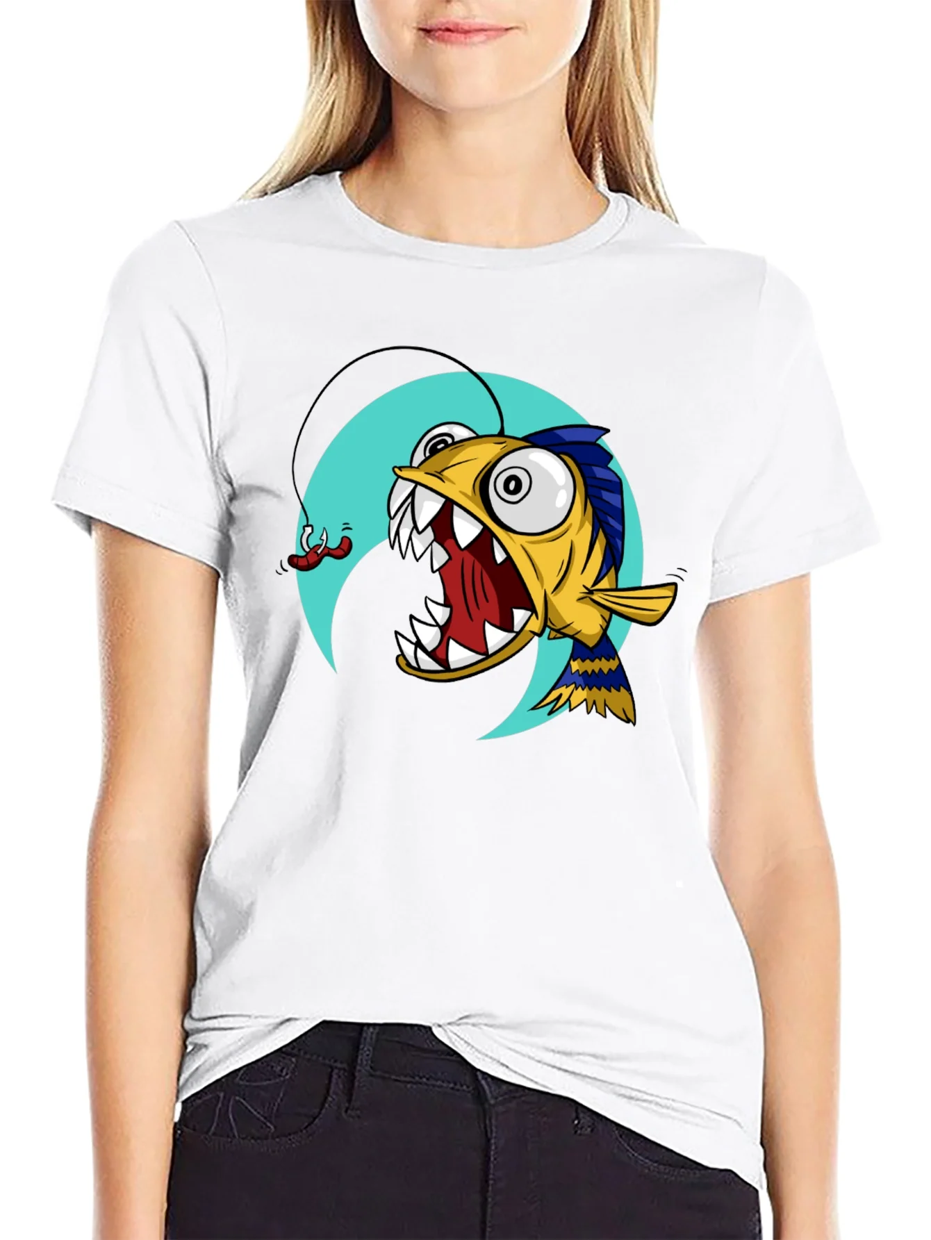 Rebbecca Angler Fish Graphic T-Shirt - Black Cotton Tee