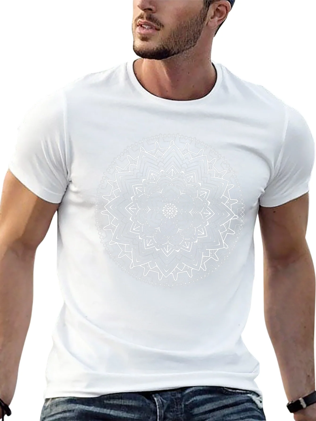 Camiseta Negra Mandala Abstracta Hombre Casual