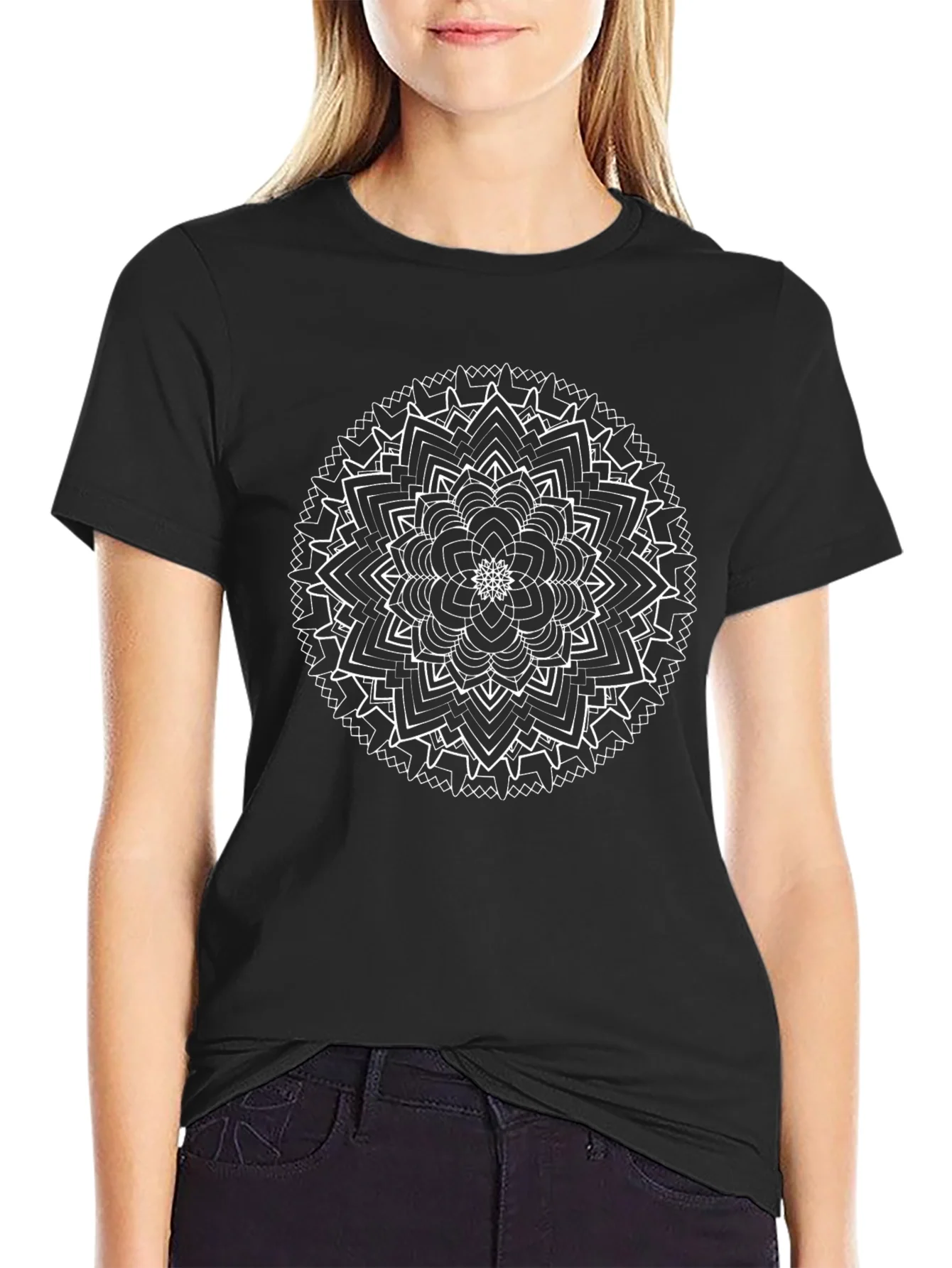 Camiseta Negra Mandala Abstracta Hombre Casual