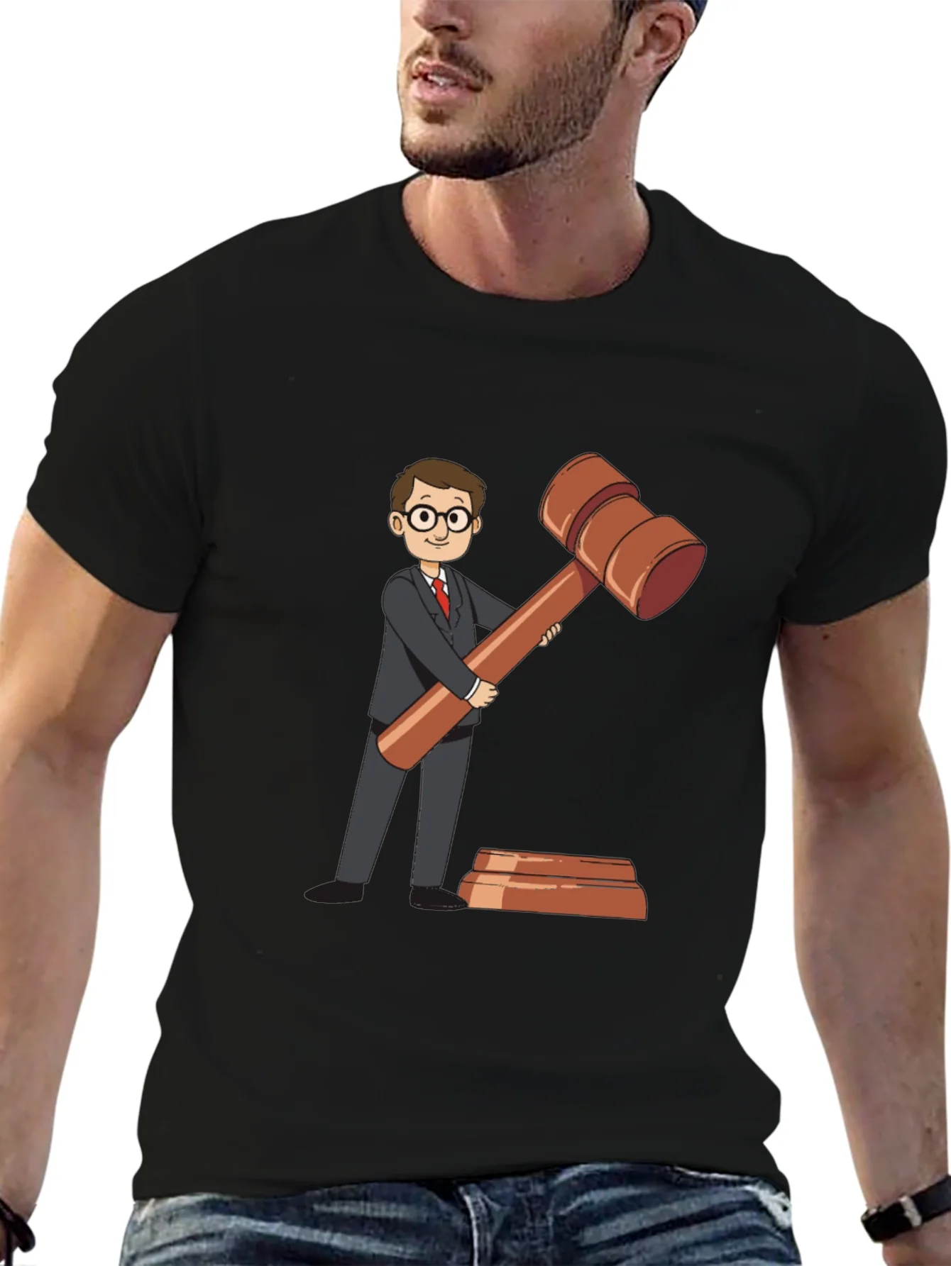 Camiseta Negra con Dise?o de Abogado y Mazo