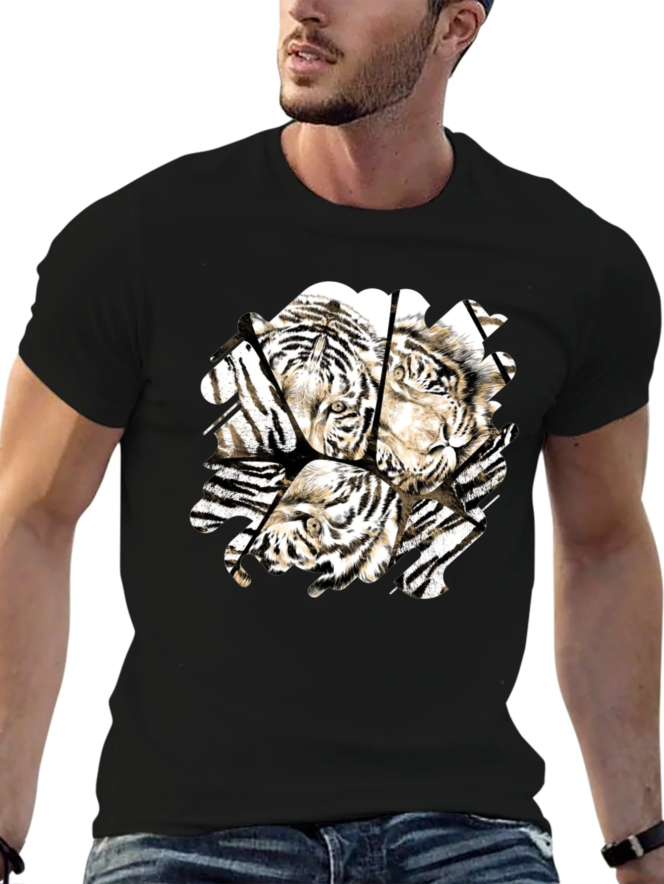 Rebbecca Tiger Graphic Black T-Shirt for Men