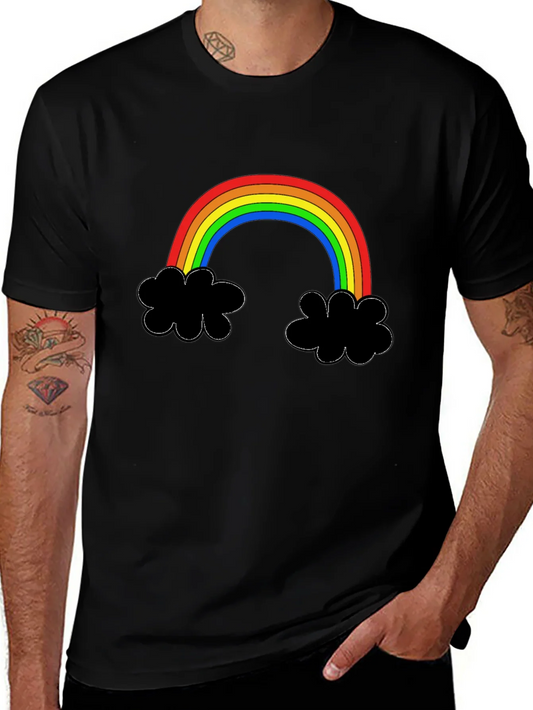 Camiseta Negra con Arco¨ªris y Nubes