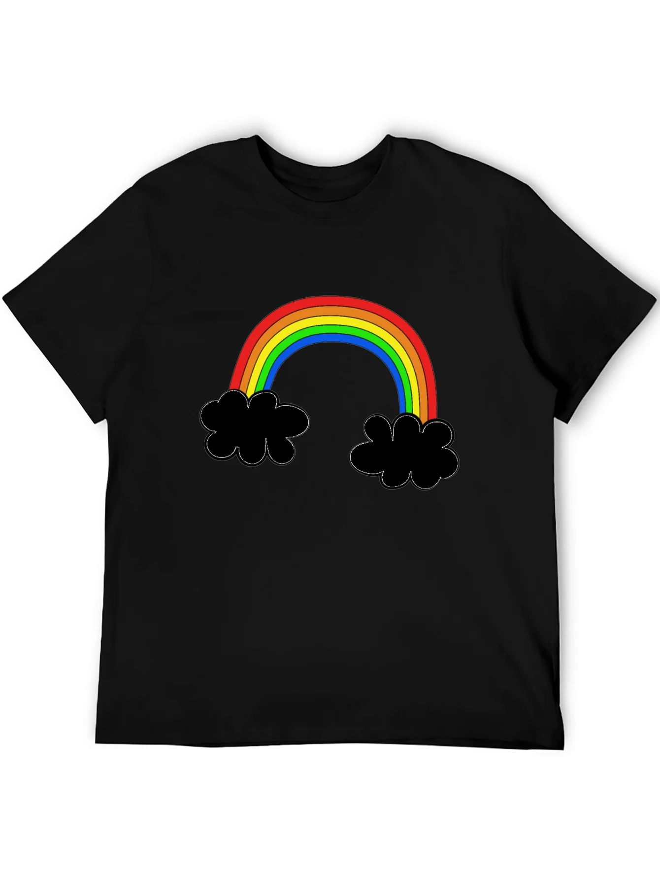 Camiseta Negra con Arco¨ªris y Nubes
