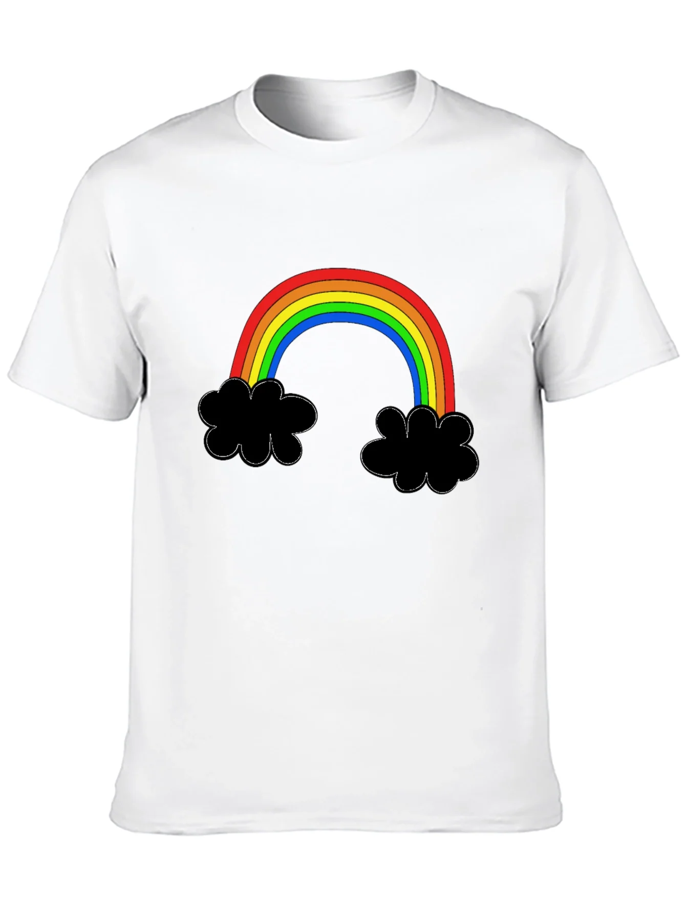 Camiseta Negra con Arco¨ªris y Nubes