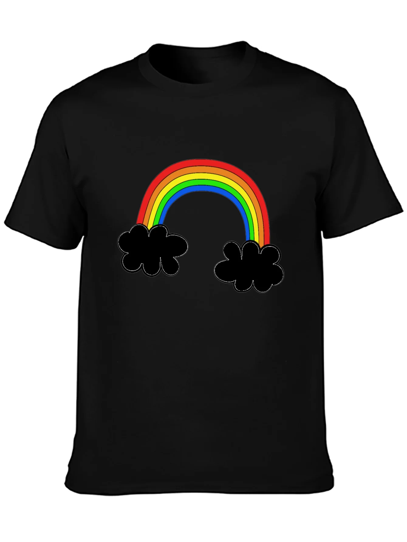 Camiseta Negra con Arco¨ªris y Nubes