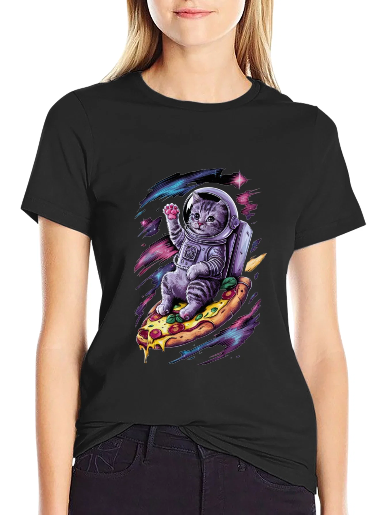 Rebbecca Astronaut Cat Pizza T-Shirt