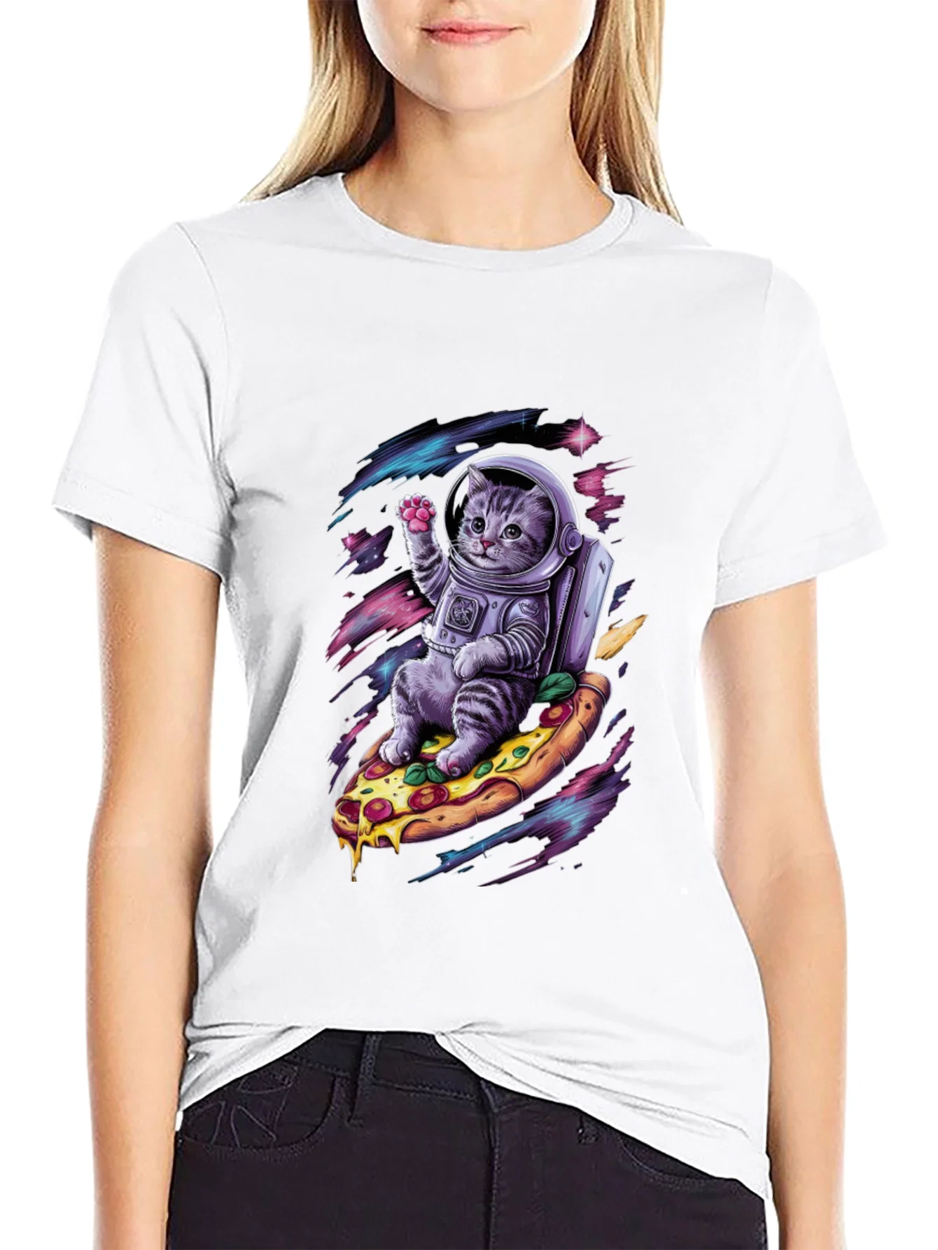 Rebbecca Astronaut Cat Pizza T-Shirt