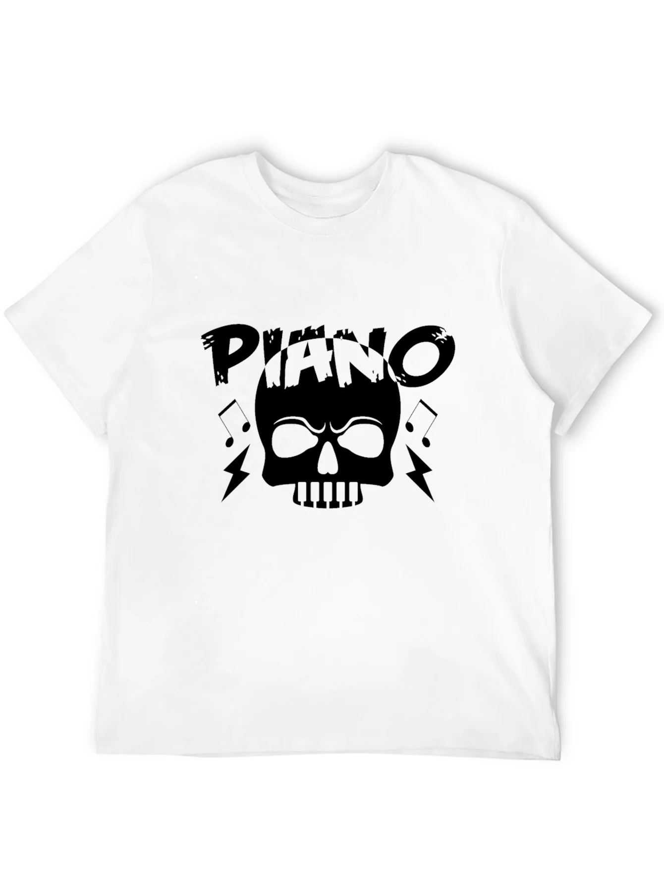 Camiseta Negra Estampada Piano Skull Rock