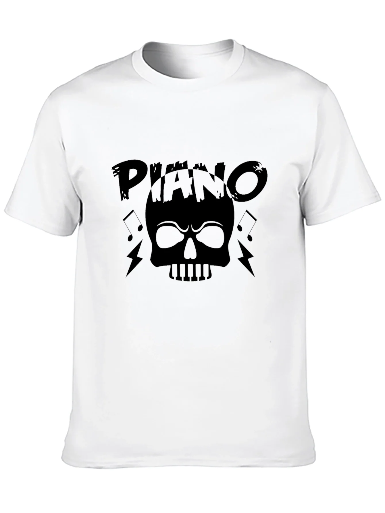 Camiseta Negra Estampada Piano Skull Rock