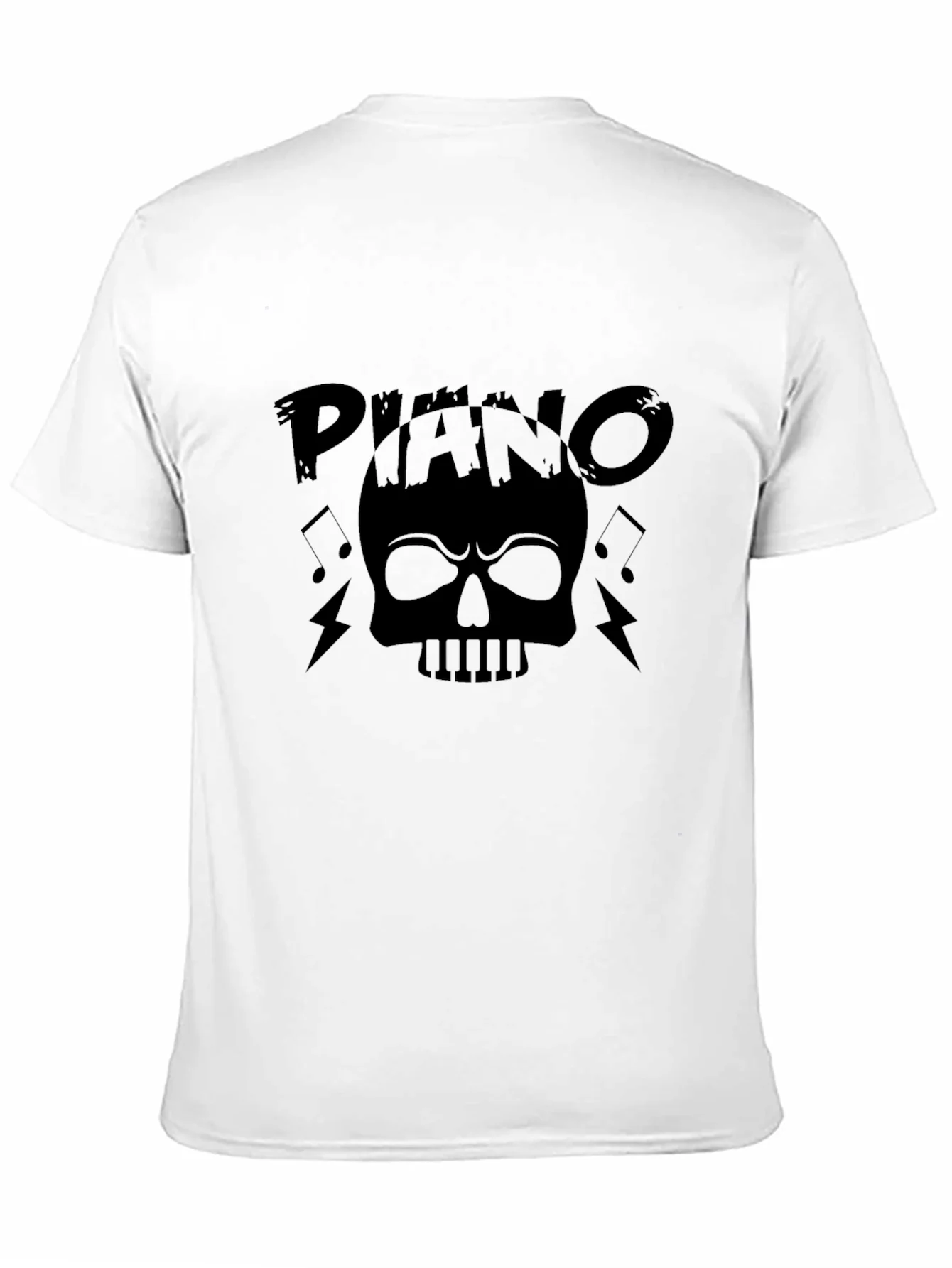 Camiseta Negra Estampada Piano Skull Rock