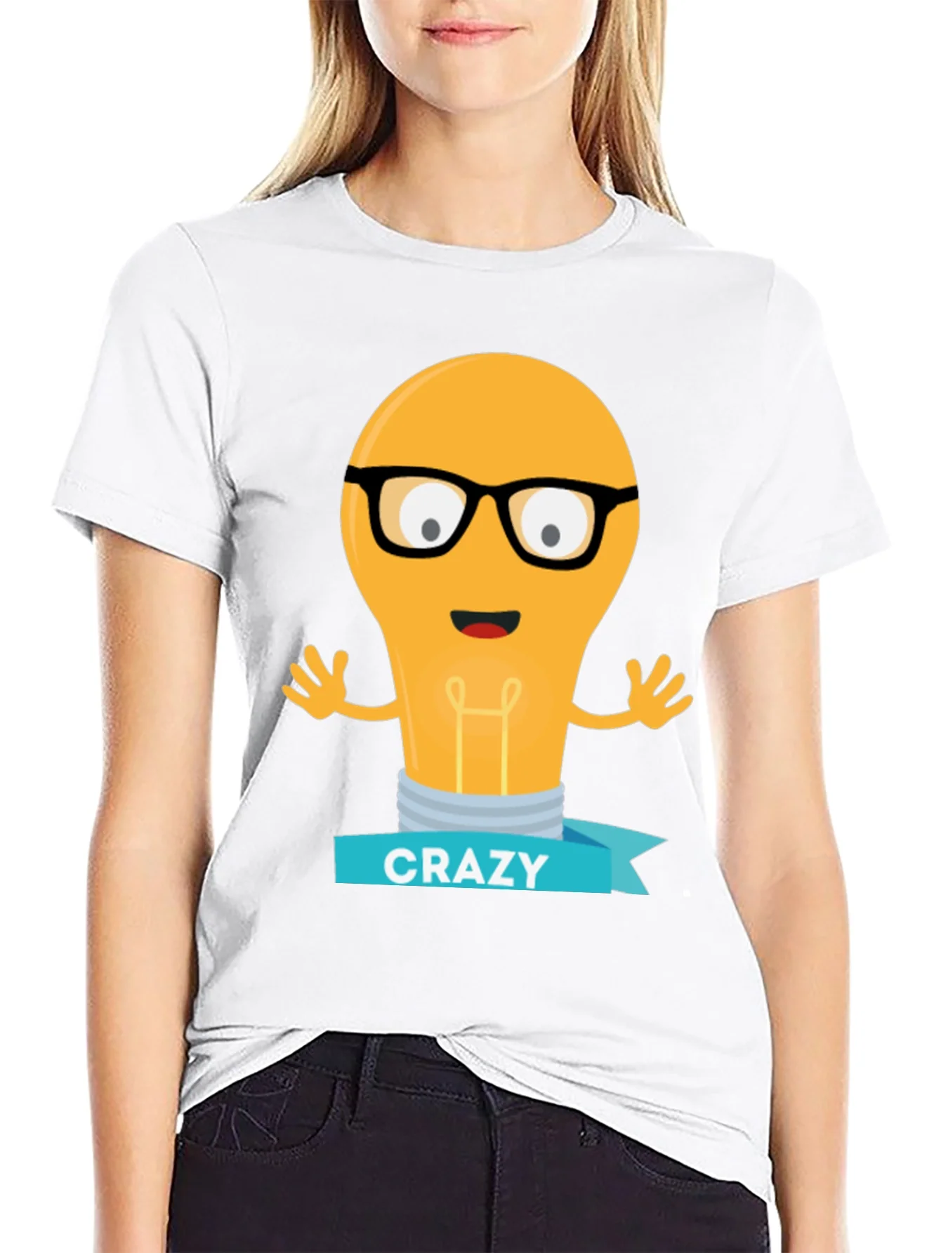 Camiseta Negra con Dibujo de Bombilla Crazy