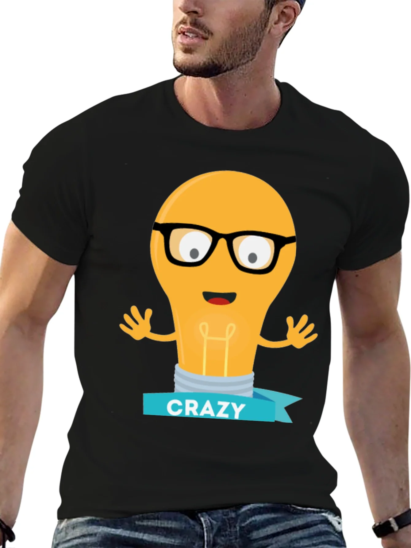Camiseta Negra con Dibujo de Bombilla Crazy