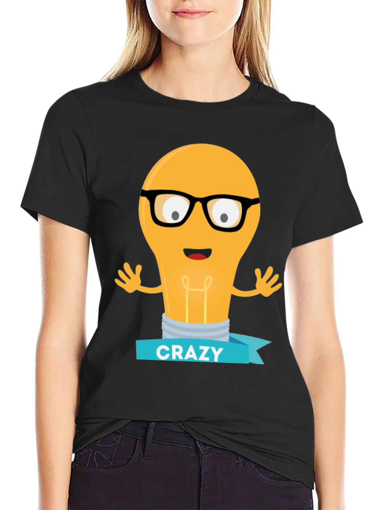 Camiseta Negra con Dibujo de Bombilla Crazy