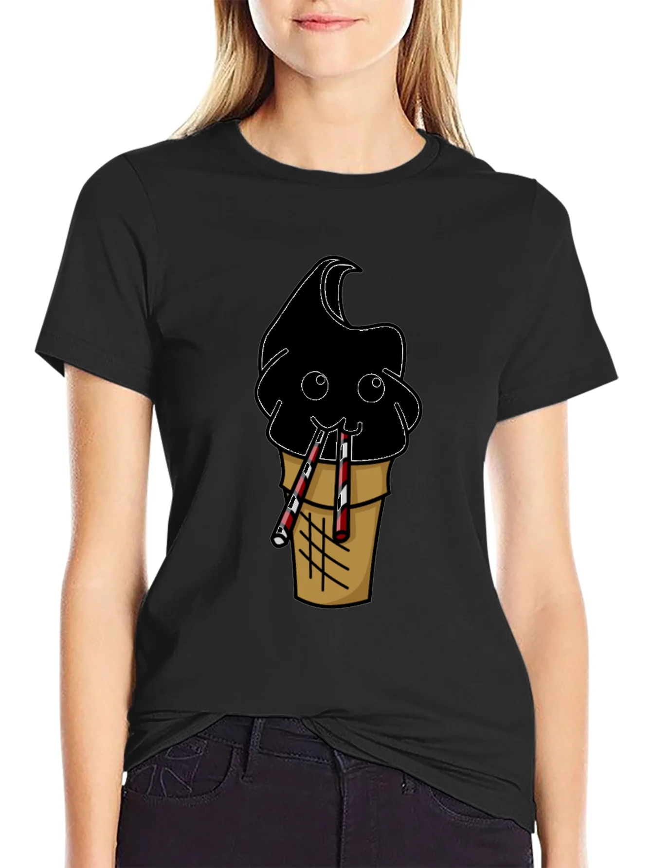 Rebbecca Fun Black Ice Cream Cone Graphic Tee