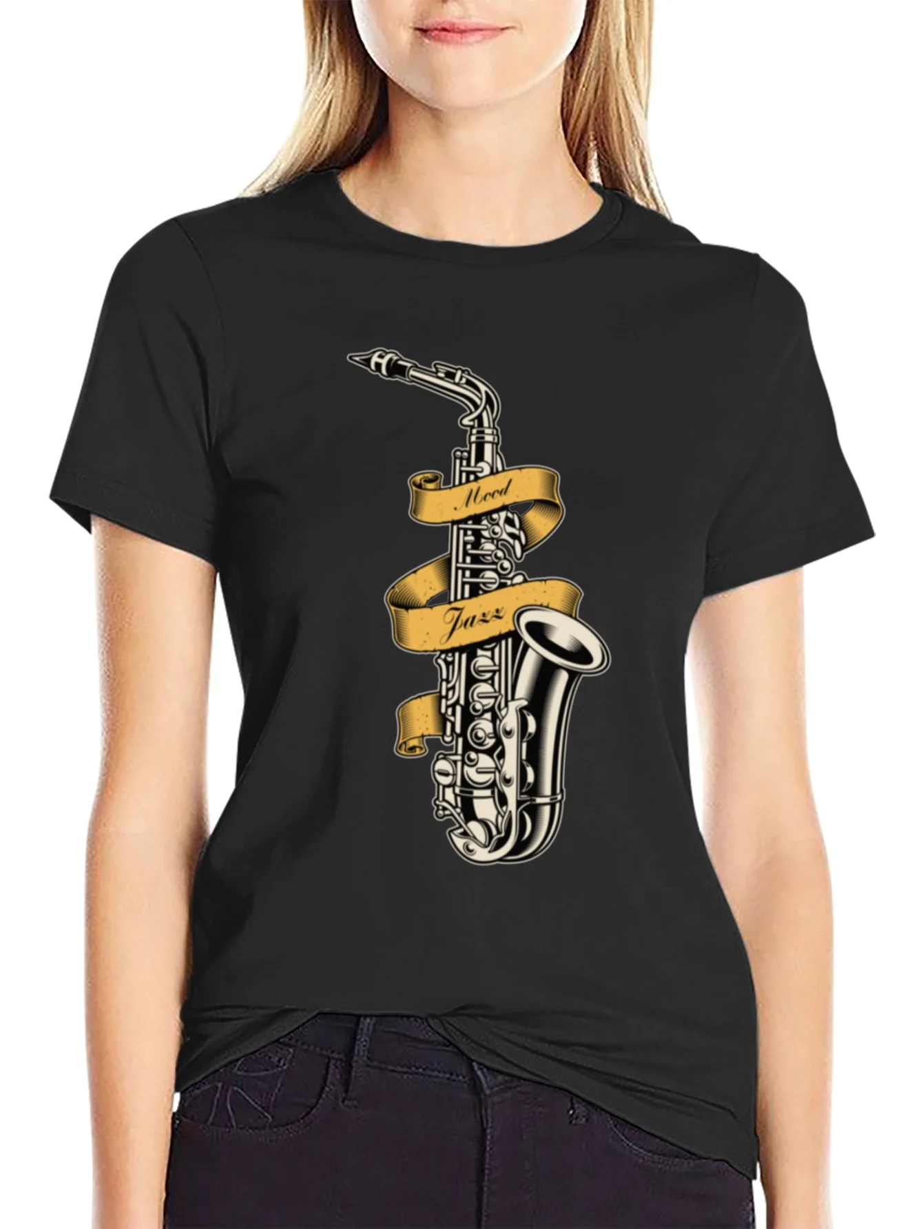 Camiseta Negra con Dise?o de Saxof¨®n Mood Jazz