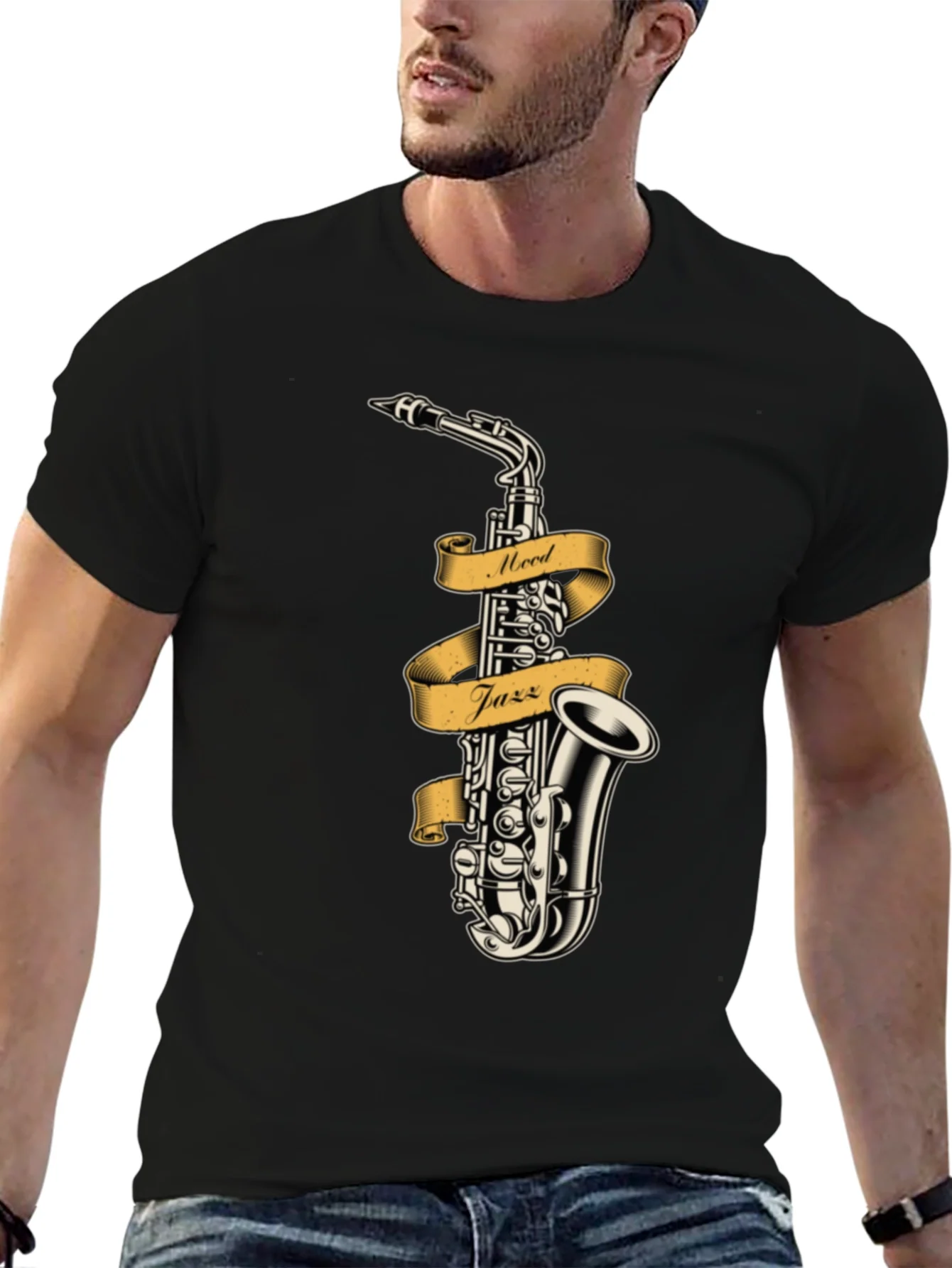 Camiseta Negra con Dise?o de Saxof¨®n Mood Jazz