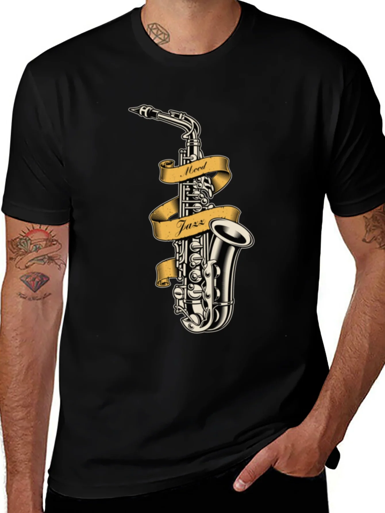 Camiseta Negra con Dise?o de Saxof¨®n Mood Jazz
