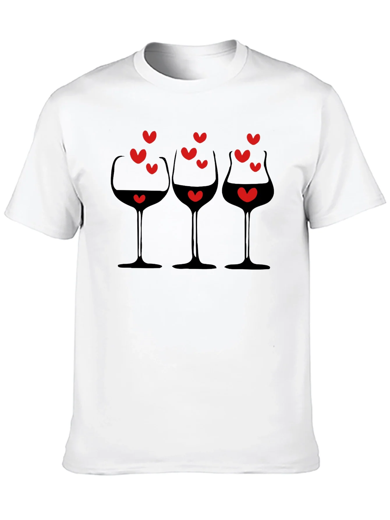 Rebbecca Wine Glasses & Hearts Graphic Black T-Shirt