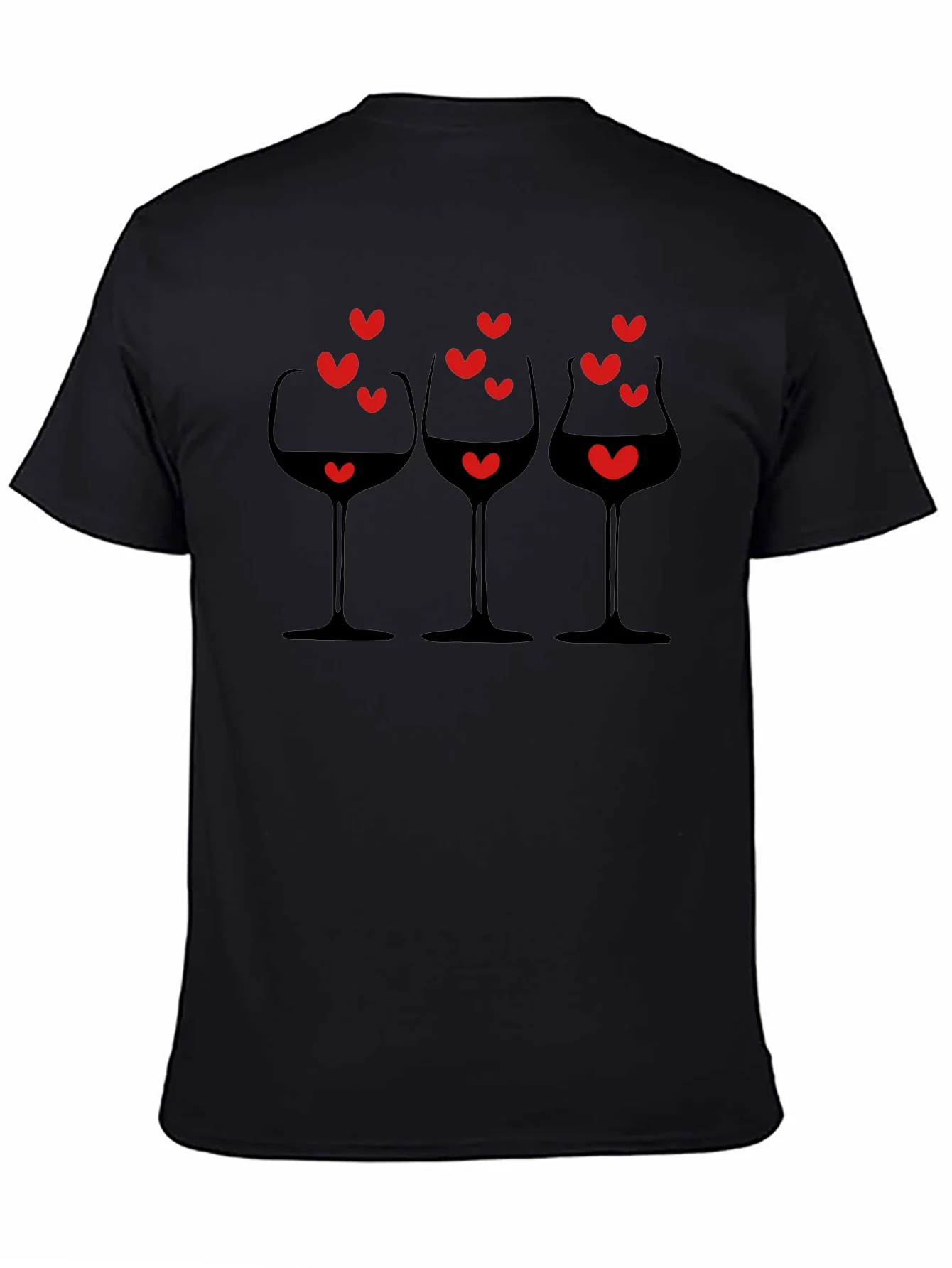 Rebbecca Wine Glasses & Hearts Graphic Black T-Shirt
