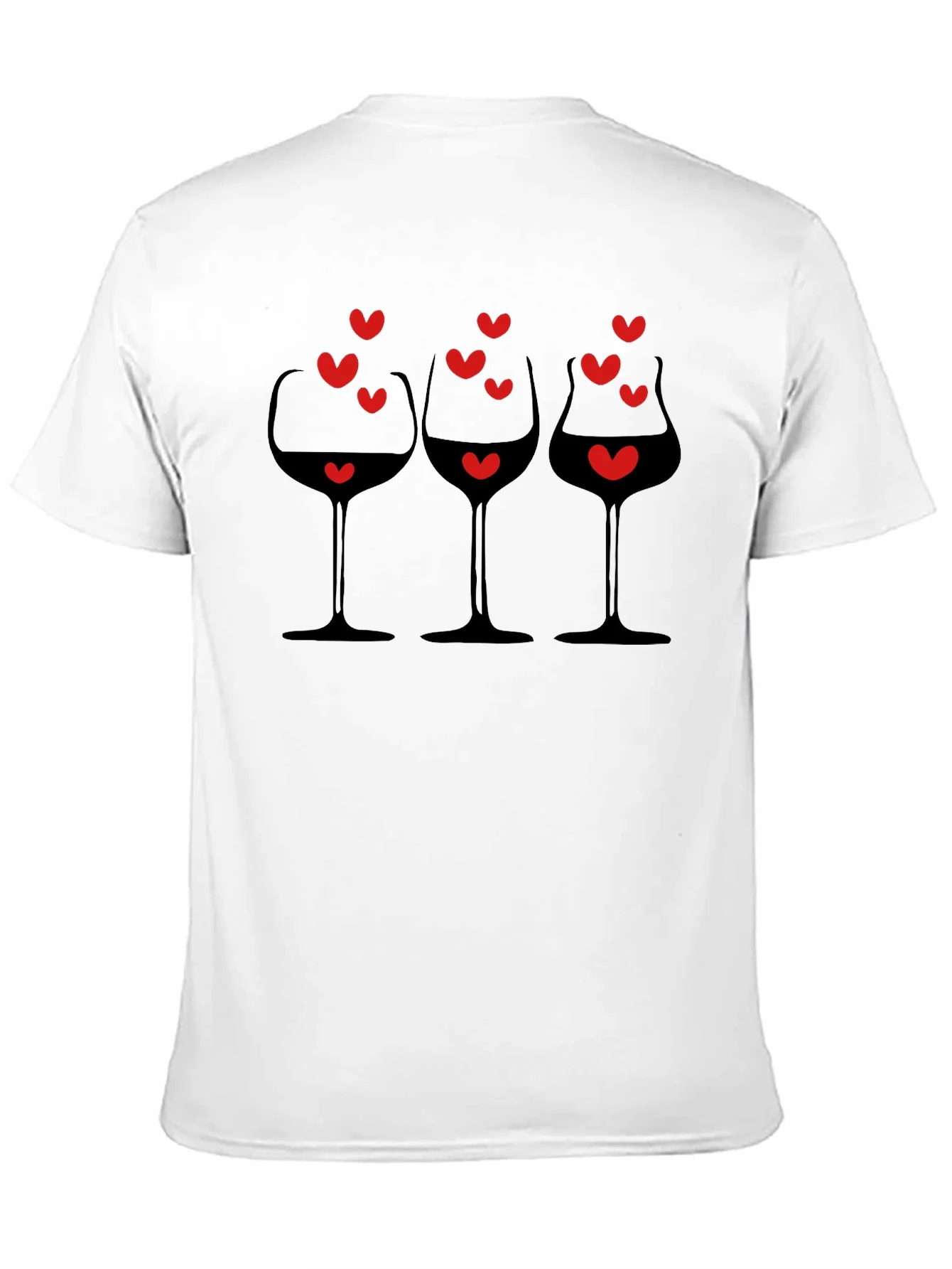 Rebbecca Wine Glasses & Hearts Graphic Black T-Shirt