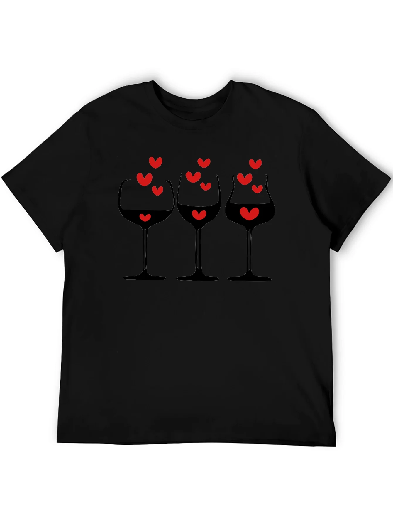 Rebbecca Wine Glasses & Hearts Graphic Black T-Shirt