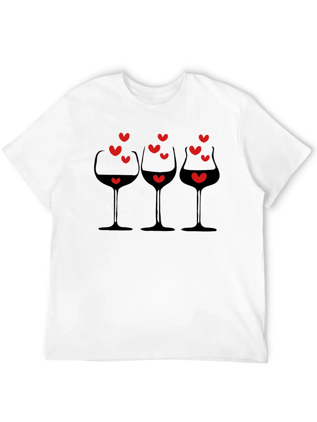 Rebbecca Wine Glasses & Hearts Graphic Black T-Shirt