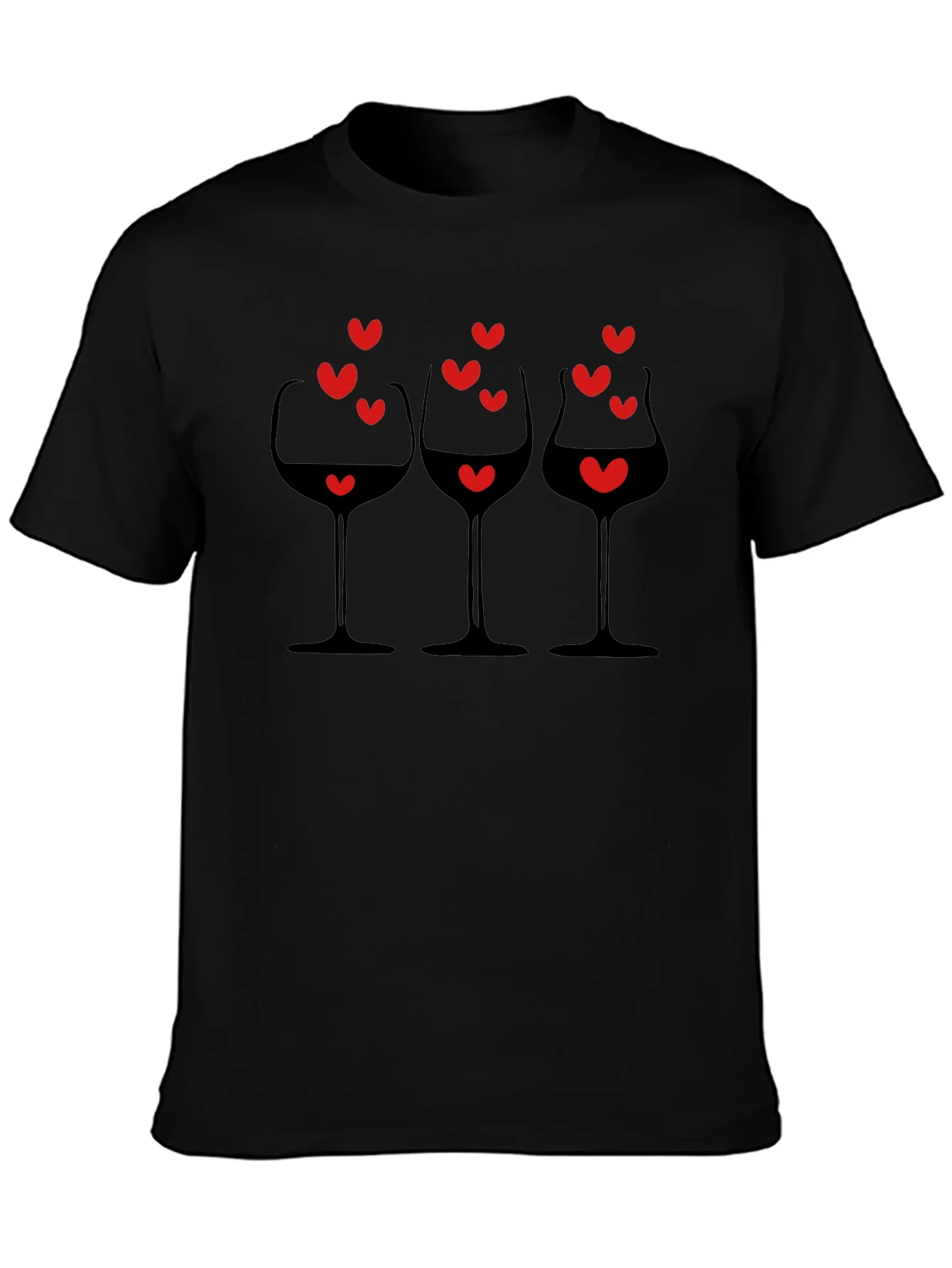 Rebbecca Wine Glasses & Hearts Graphic Black T-Shirt
