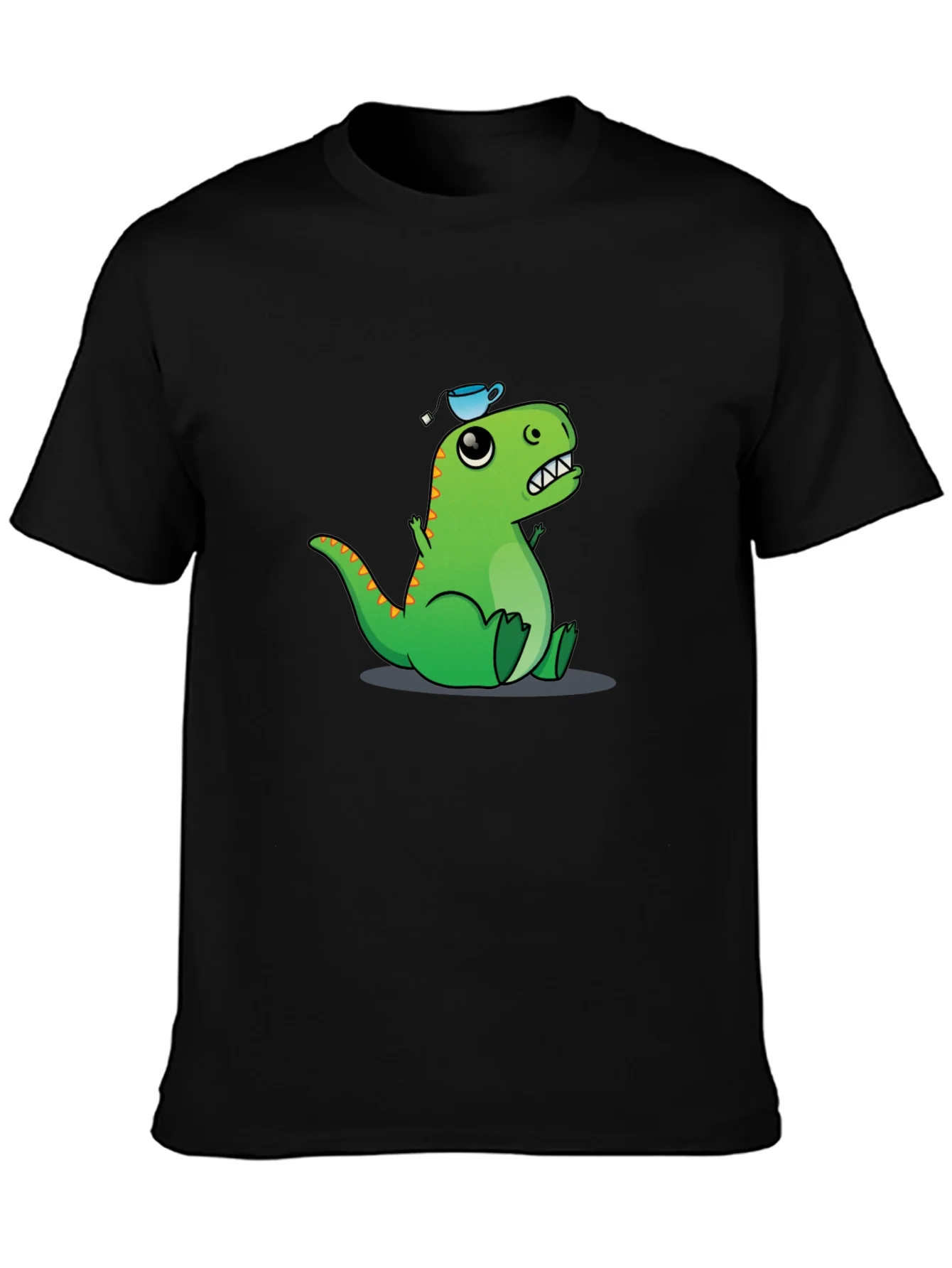 Camiseta Negra con Dinosaurio y Taza