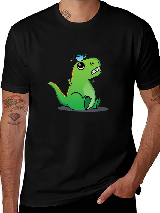 Camiseta Negra con Dinosaurio y Taza