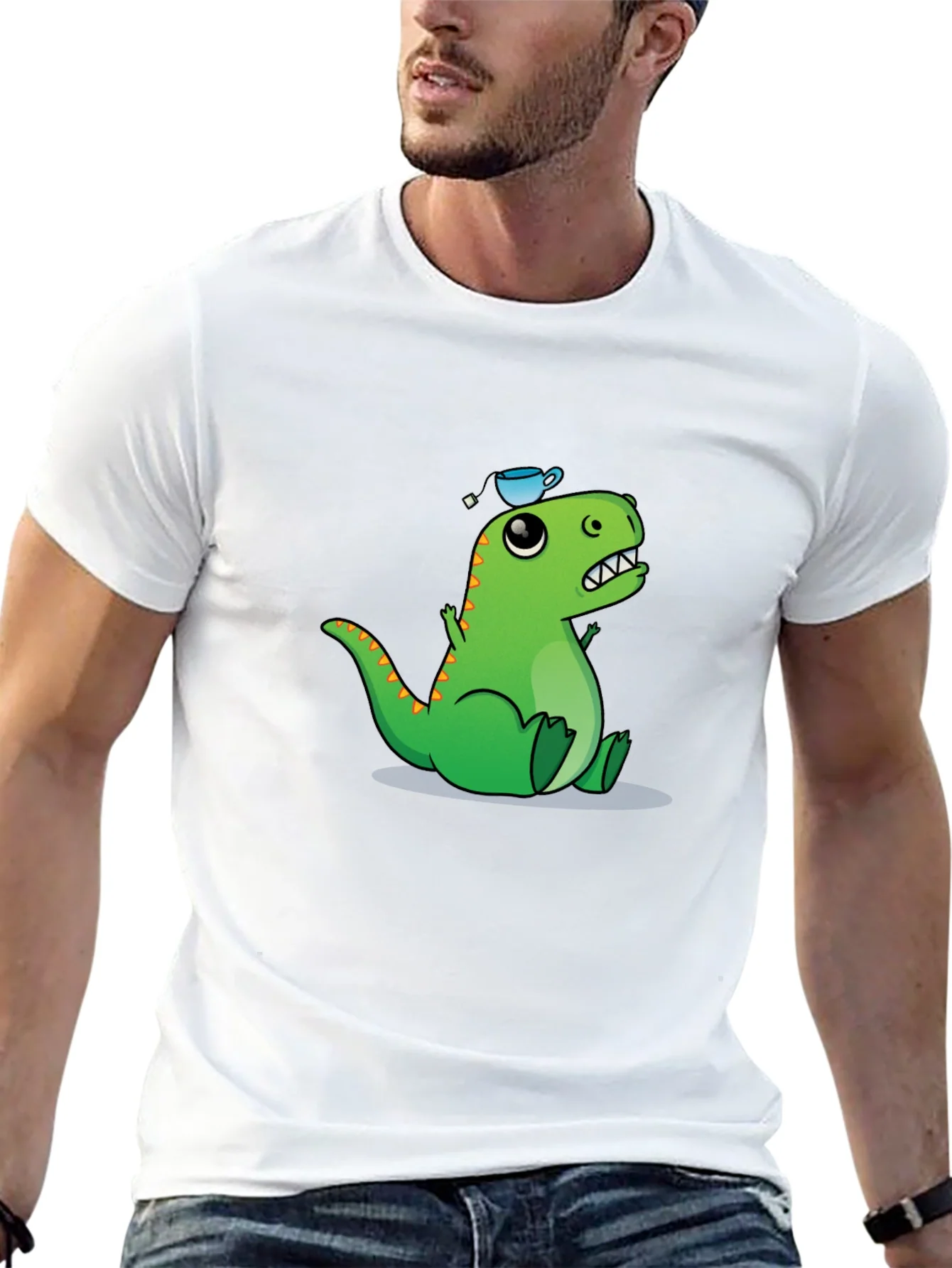 Camiseta Negra con Dinosaurio y Taza