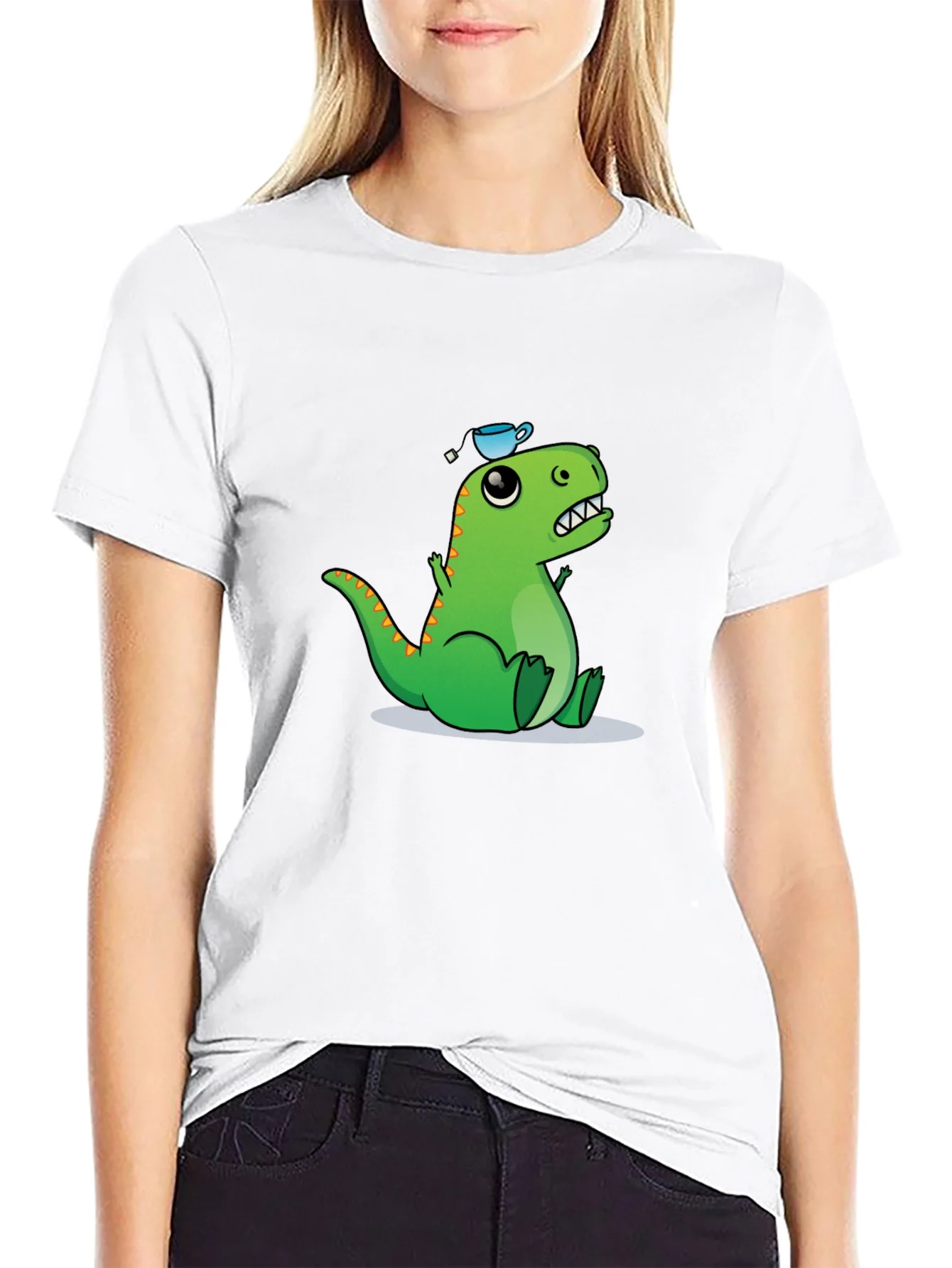 Camiseta Negra con Dinosaurio y Taza
