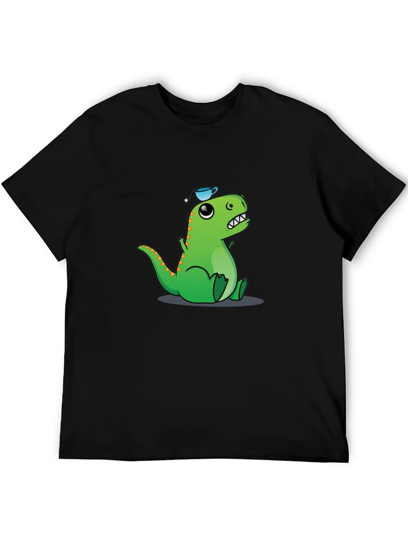 Camiseta Negra con Dinosaurio y Taza