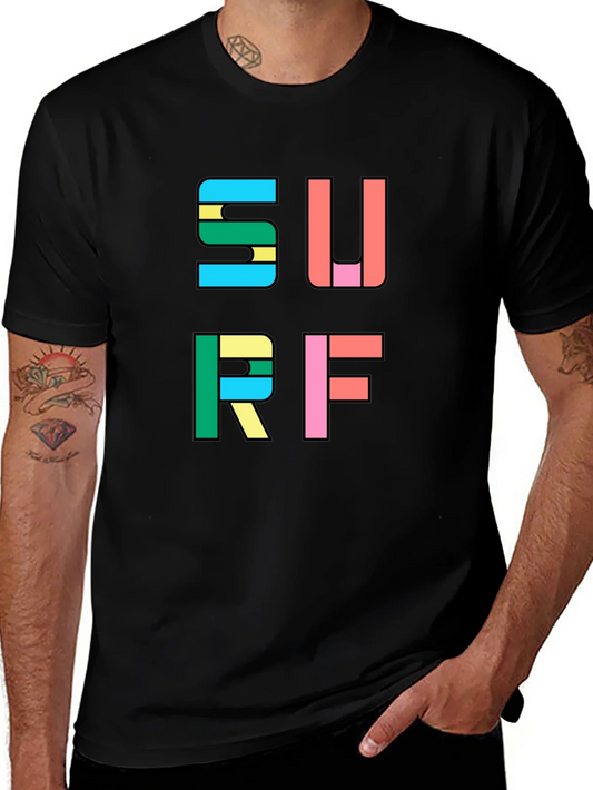 Camiseta Negra Estampado Surf Colorido