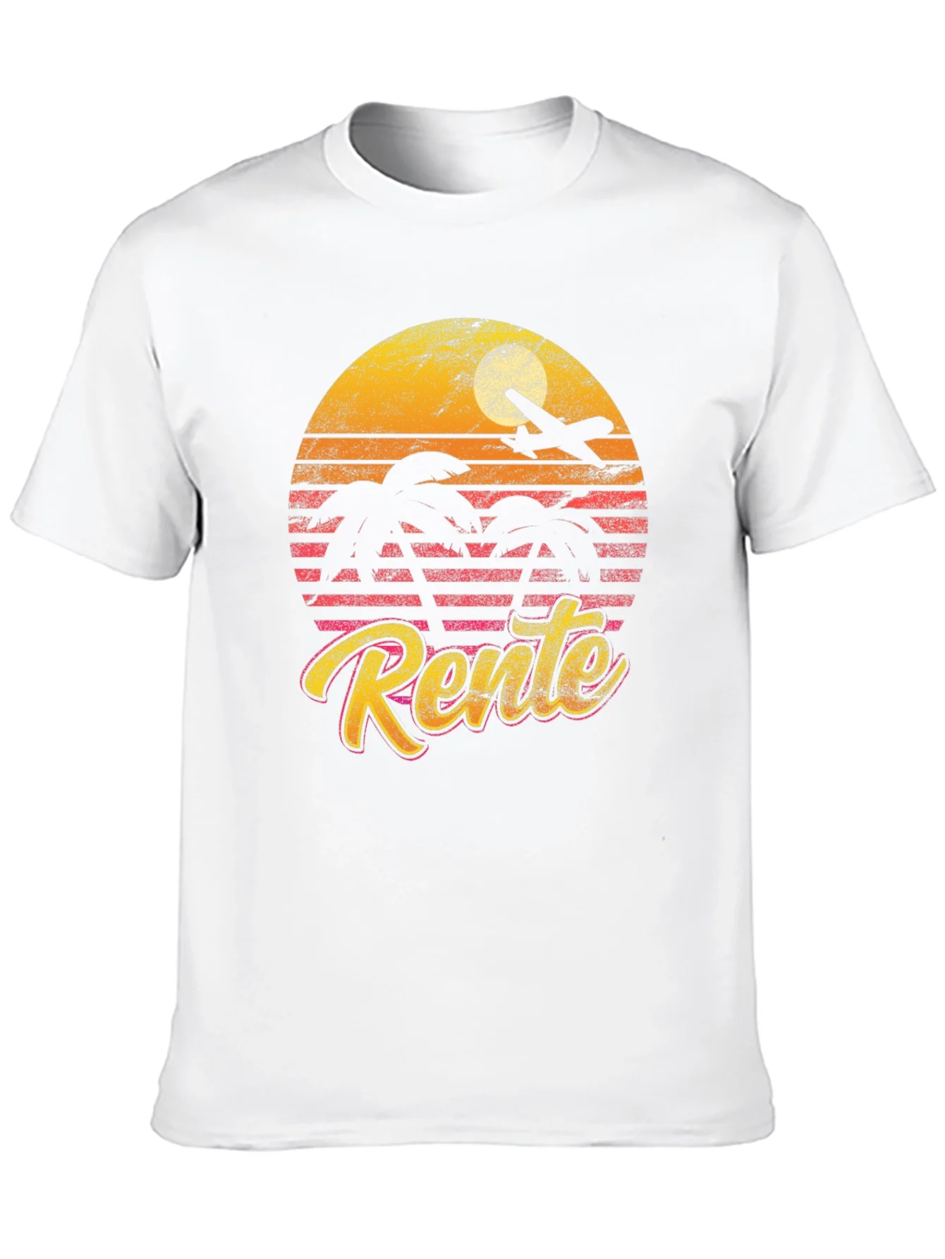 Camiseta Retro Rente Atardecer con Avi¨®n y Palmeras