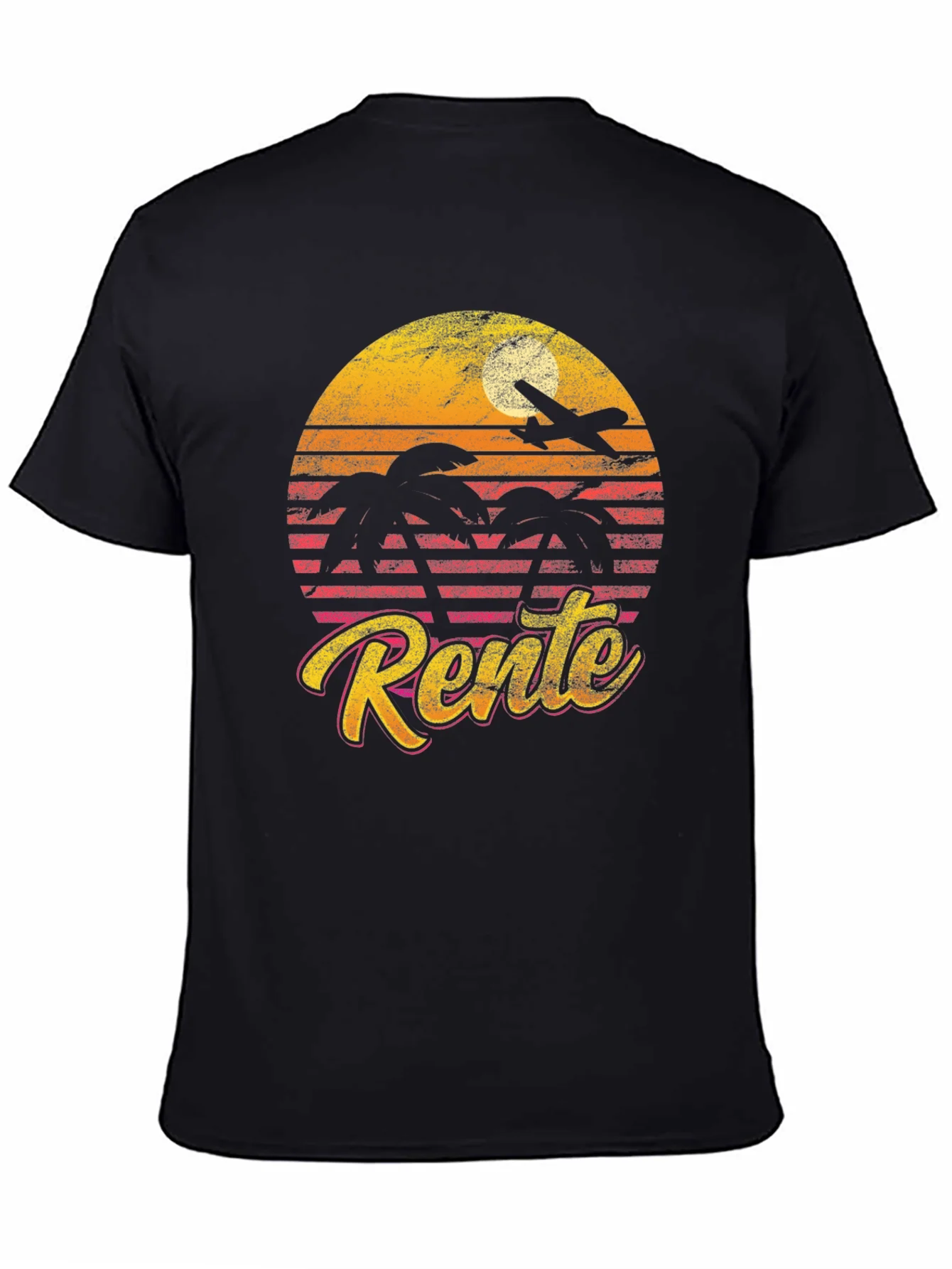 Camiseta Retro Rente Atardecer con Avi¨®n y Palmeras