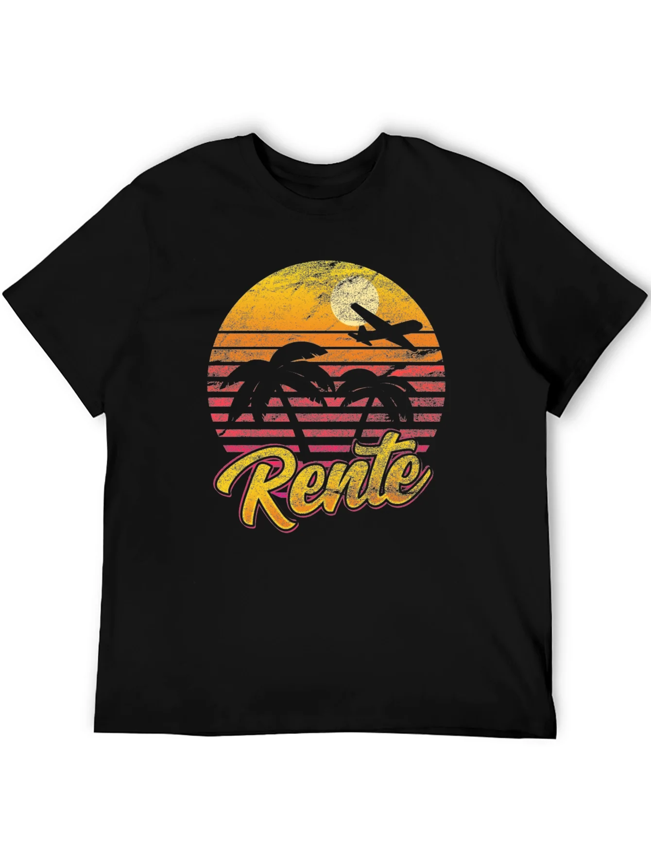 Camiseta Retro Rente Atardecer con Avi¨®n y Palmeras