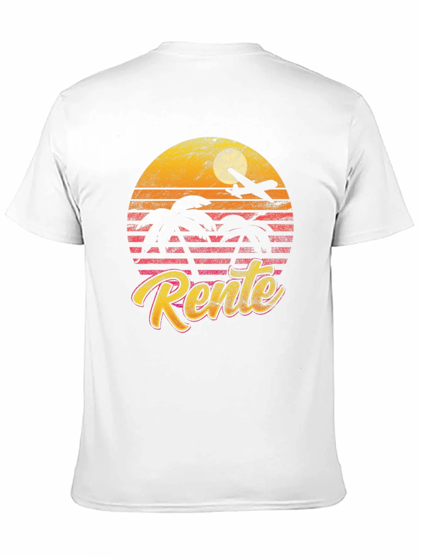 Camiseta Retro Rente Atardecer con Avi¨®n y Palmeras