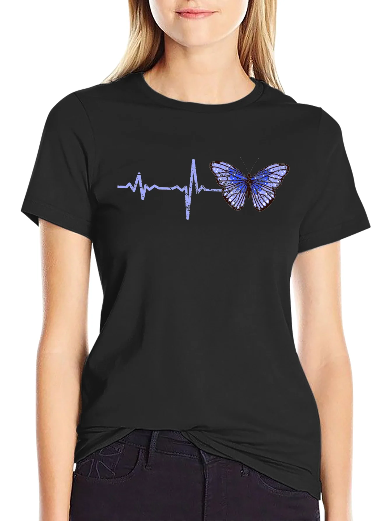 Rebbecca Heartbeat Butterfly Graphic Tee - Black T-Shirt